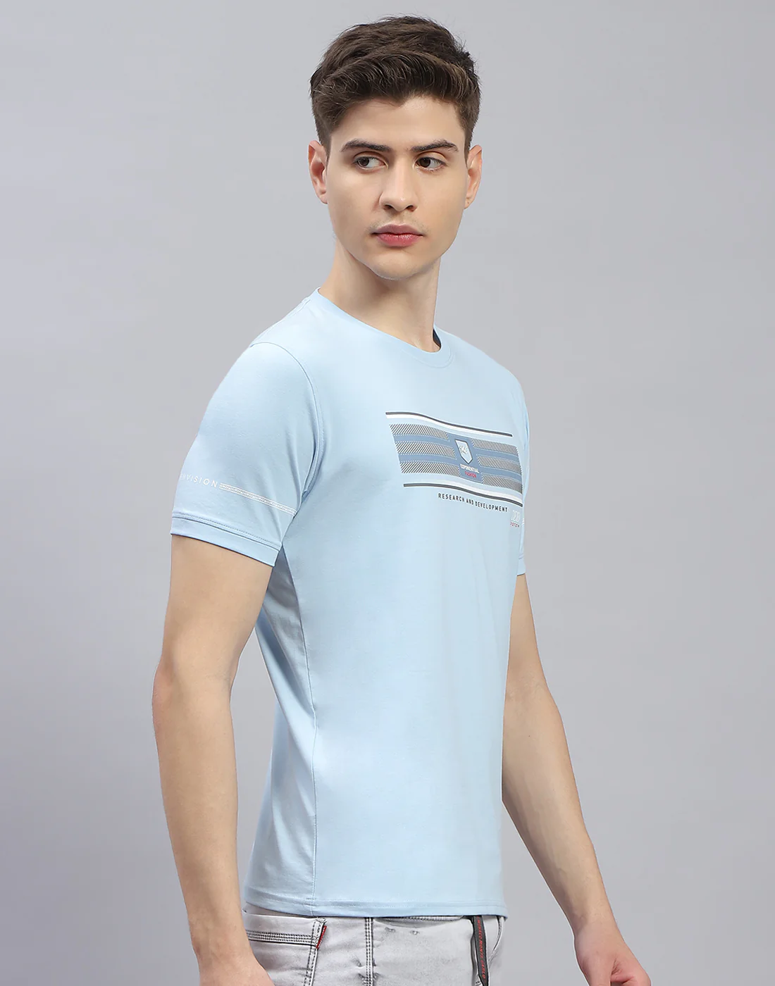 Men Blue Printed Round Neck Half Sleeve T-Shirt - Image 4