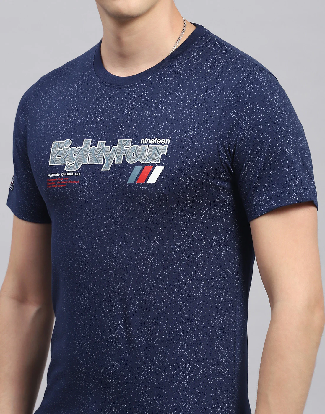 Men Blue Printed Round Neck Half Sleeve T-Shirt - Image 6