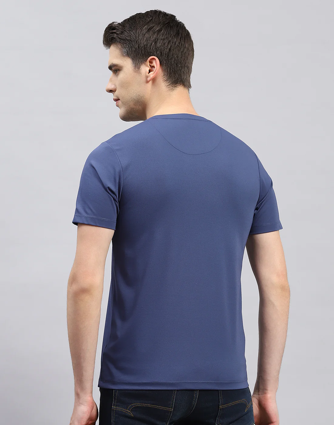Men Blue Printed Round Neck Half Sleeve T-Shirt - Image 5