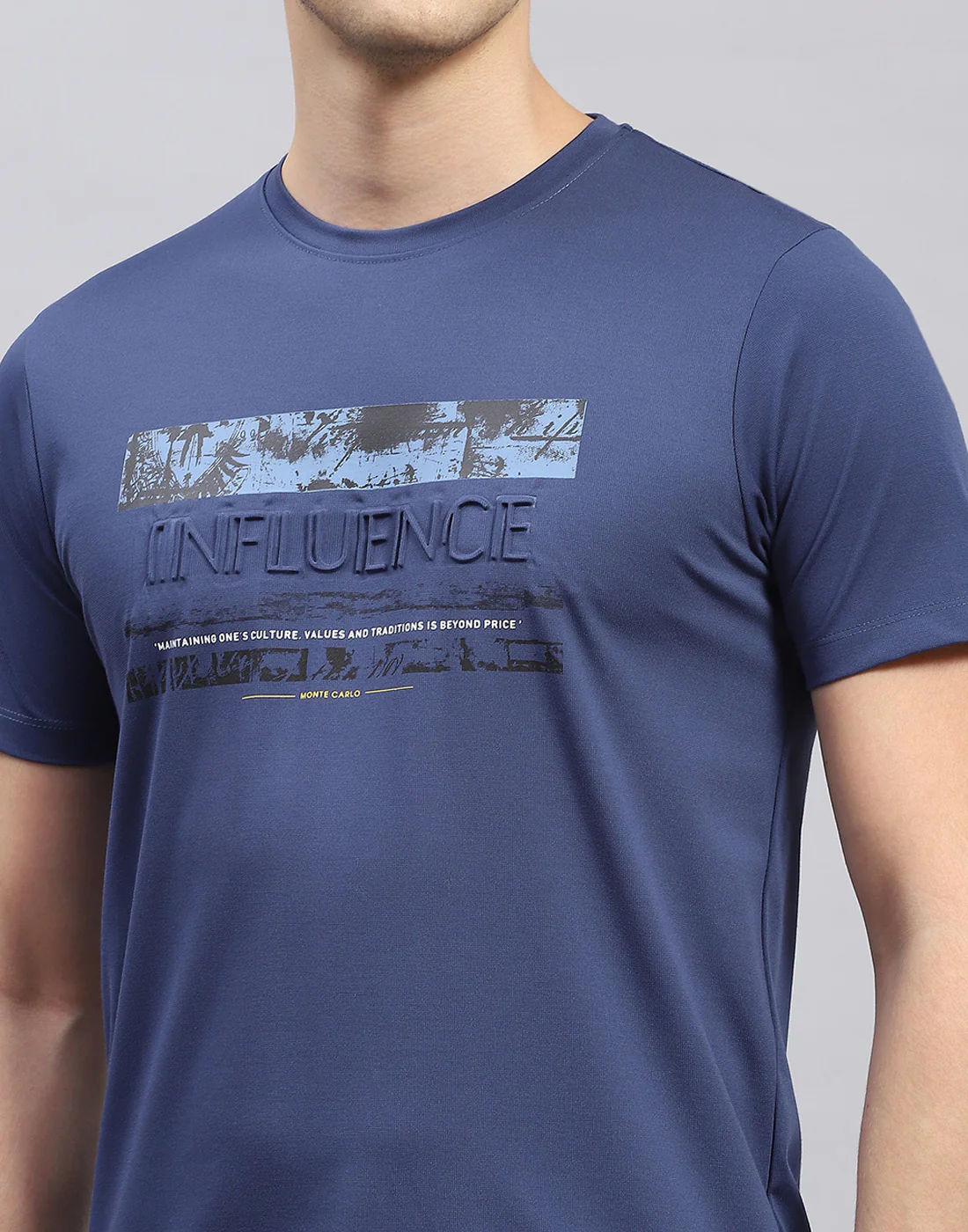 Men Blue Printed Round Neck Half Sleeve T-Shirt - Image 6