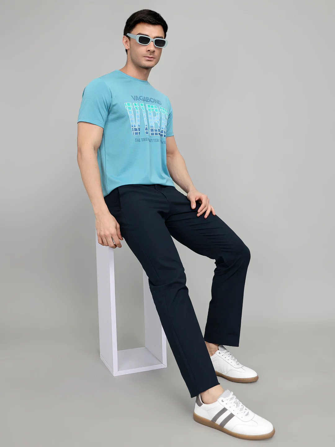 Men Blue Printed Round Neck Half Sleeve T-Shirt - Image 6