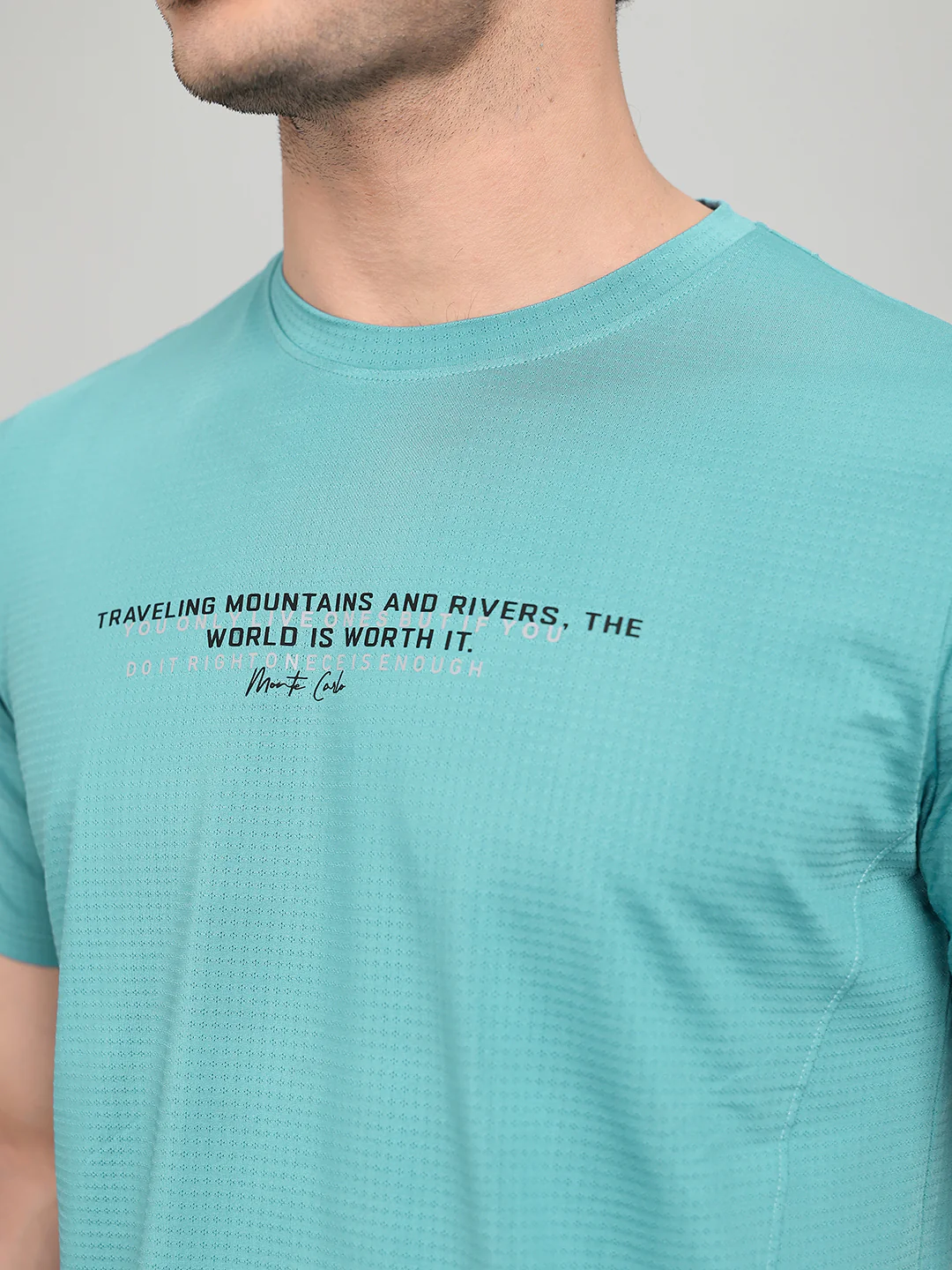Men Blue Printed Round Neck Half Sleeve T-Shirt - Image 4