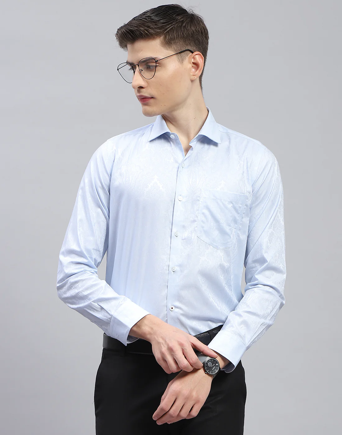 Men Blue Printed Spread Collar Full Sleeve Shirt - Image 3