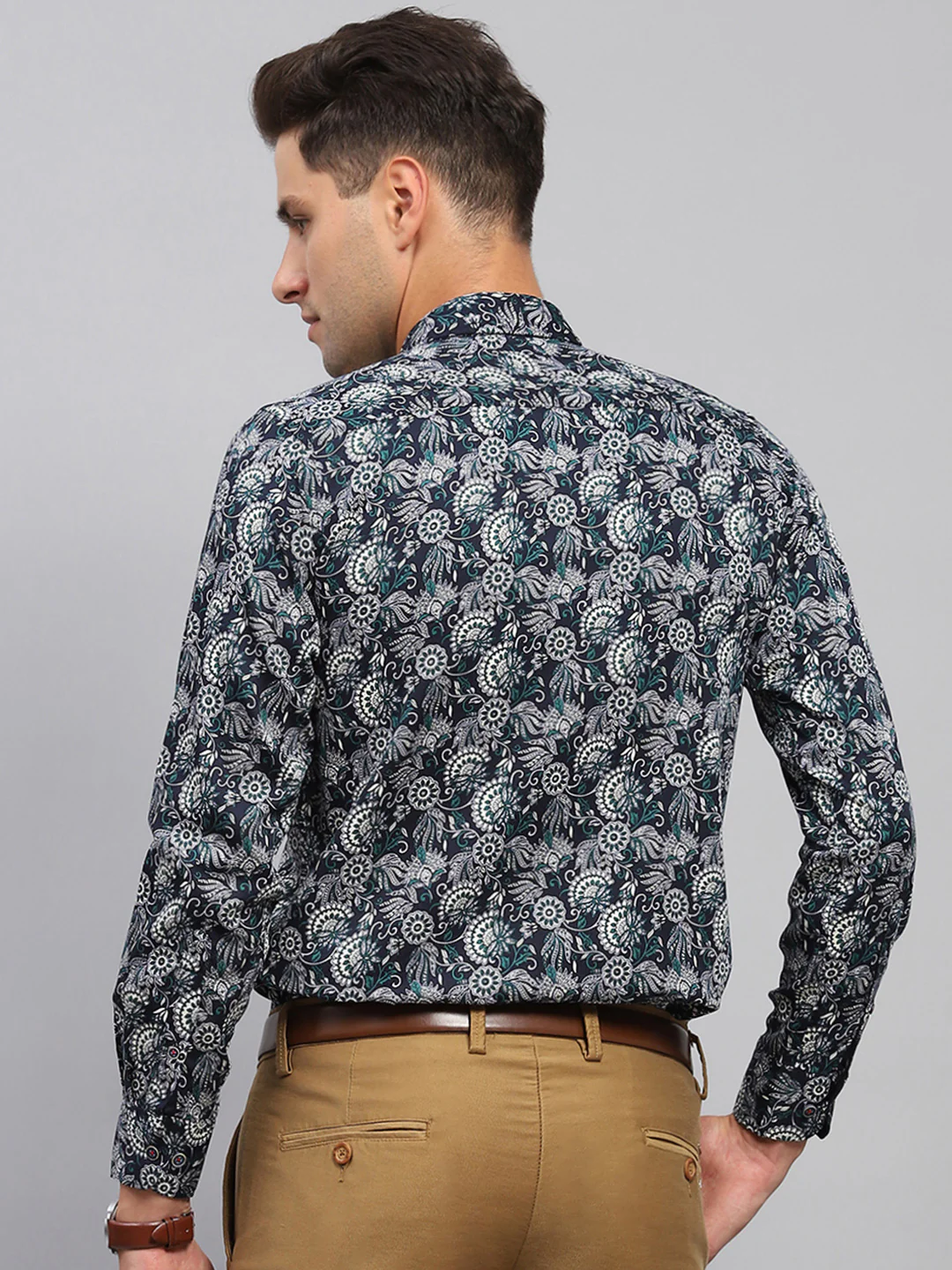 Men Blue Printed Spread Collar Full Sleeve Shirt - Image 5