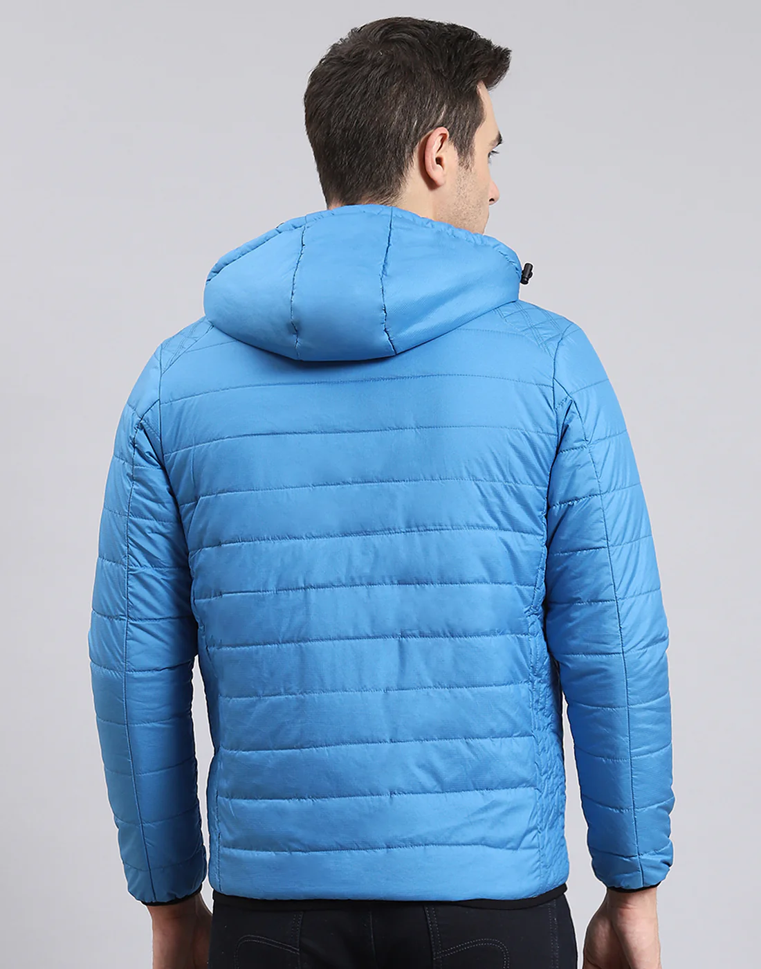 Men Blue Printed Stand Collar Full Sleeve Jacket - Image 7