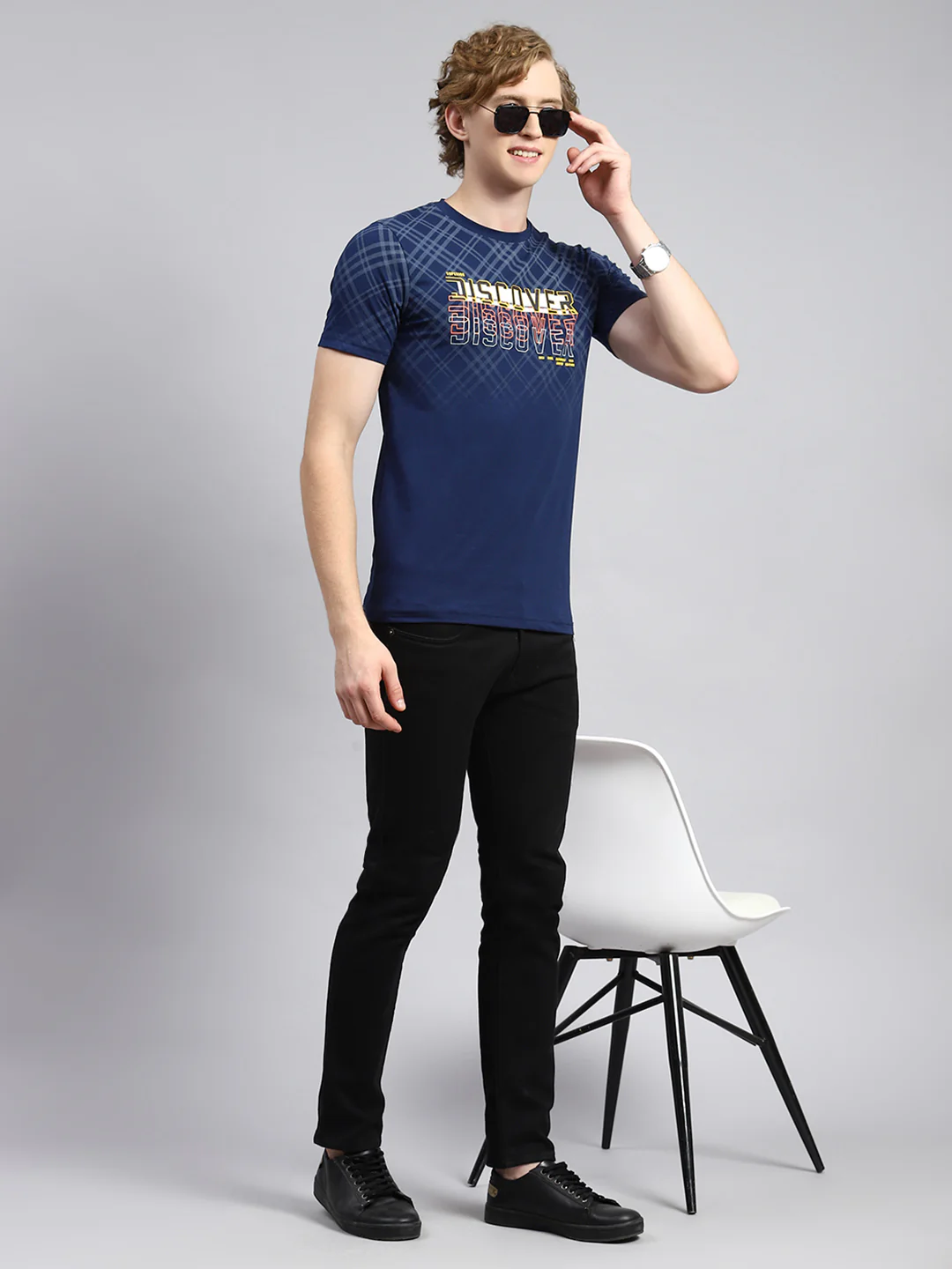 Men Blue Printed T-Shirt - Image 2