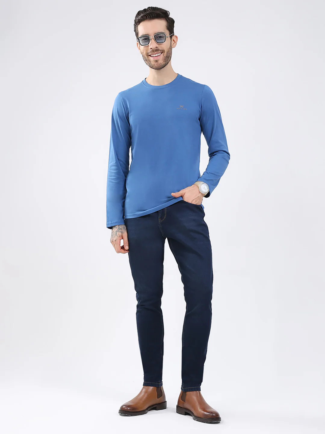 Men Blue & Red Solid Round Neck Full Sleeve T-Shirt (Pack of 2) - Image 2