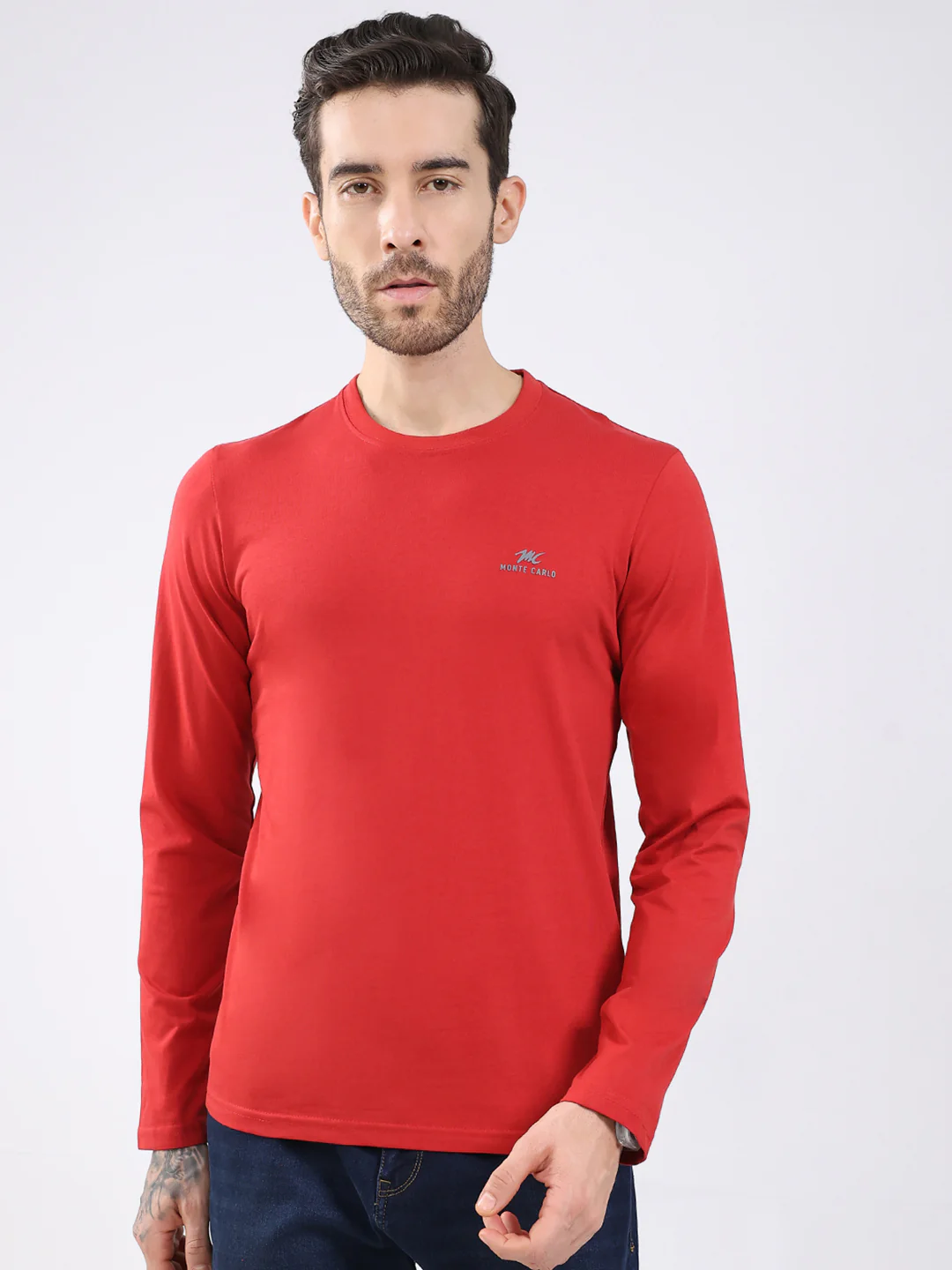 Men Blue & Red Solid Round Neck Full Sleeve T-Shirt (Pack of 2) - Image 7