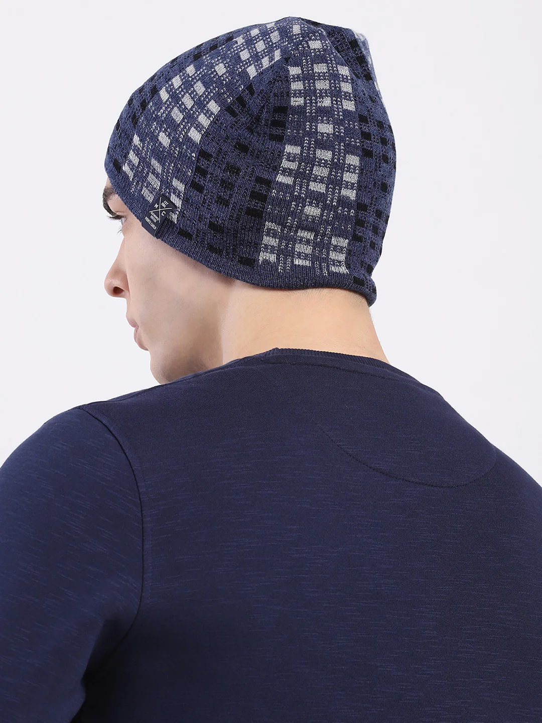 Men Blue Self Design Blend Wool Cap - Image 5