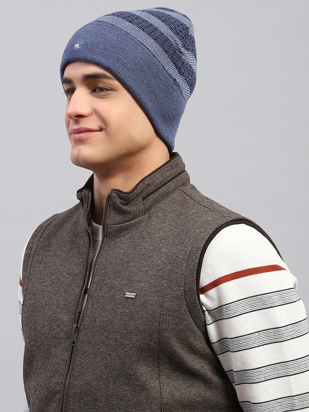 Men Blue Self Design Cap - Image 2