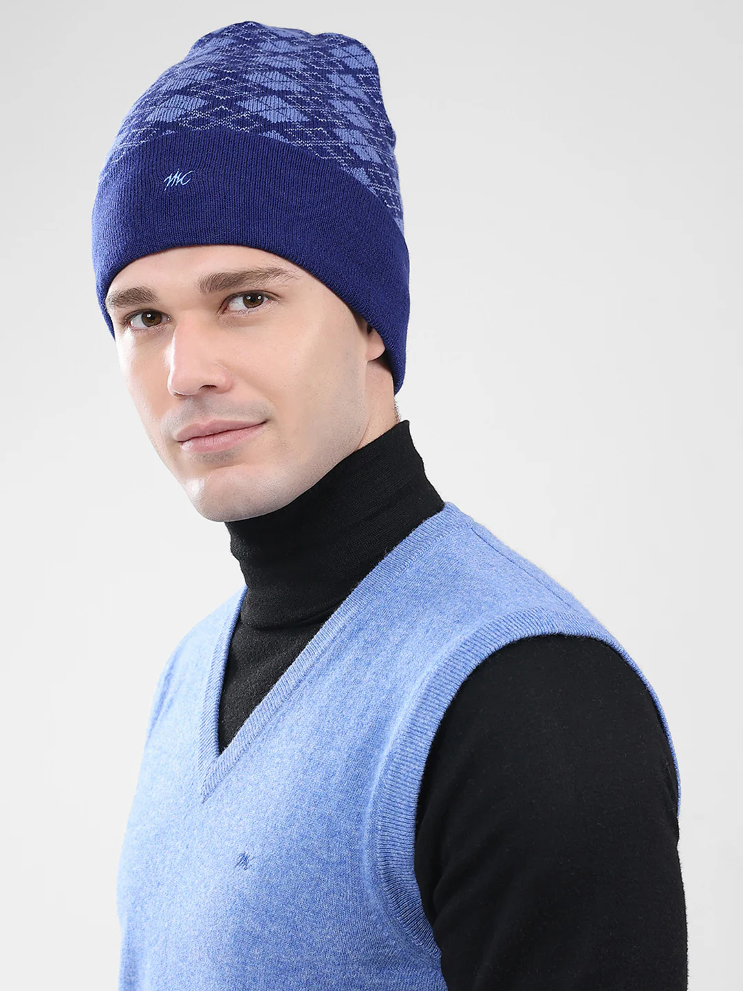 Men Blue Self Design Cap - Image 3