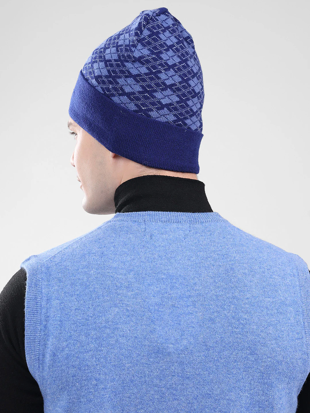 Men Blue Self Design Cap - Image 5