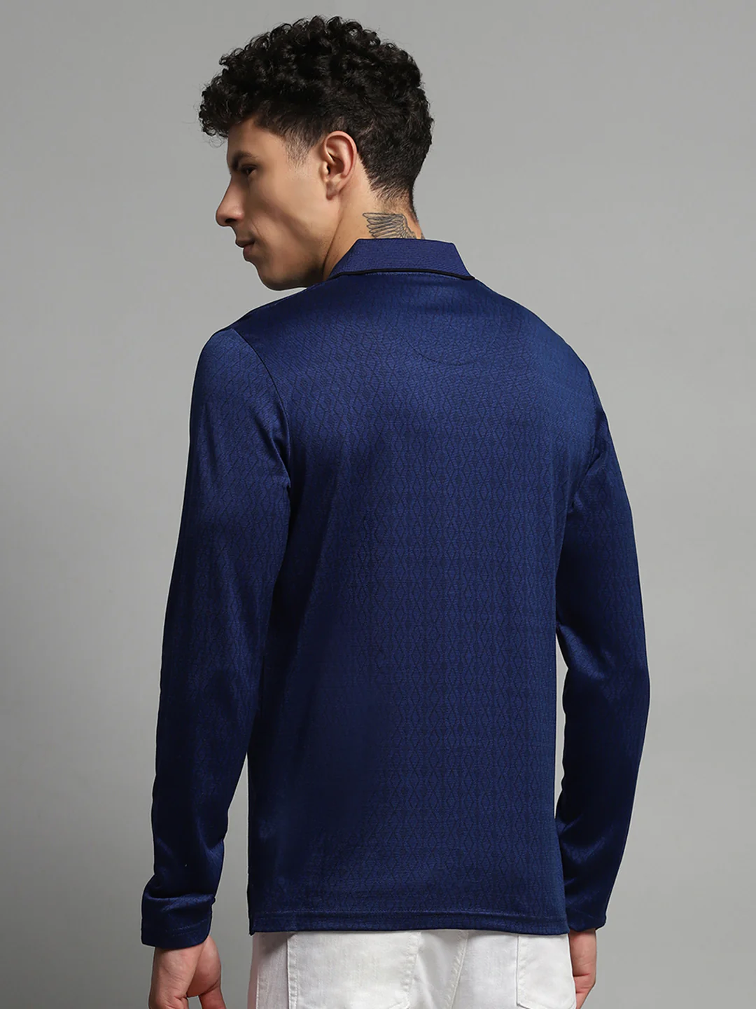 Luxuria Men Blue Self Design Collar Full Sleeve Winter T-Shirt - Image 5