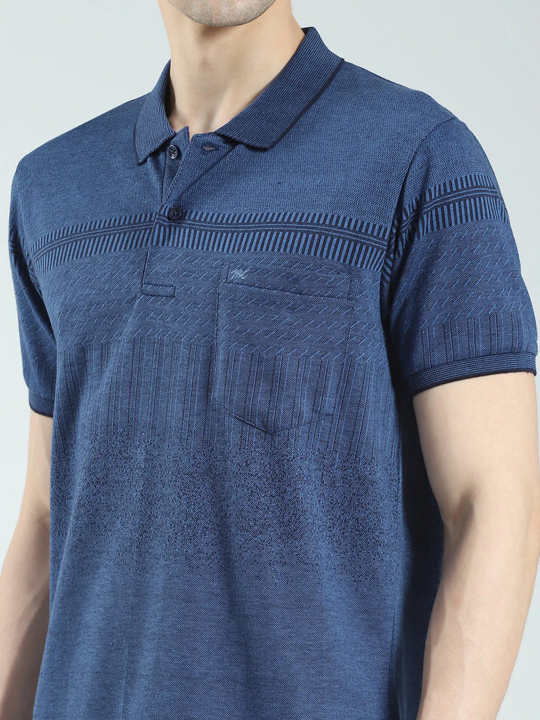 Men Blue Self Design Collar Half Sleeve T-Shirt - Image 7