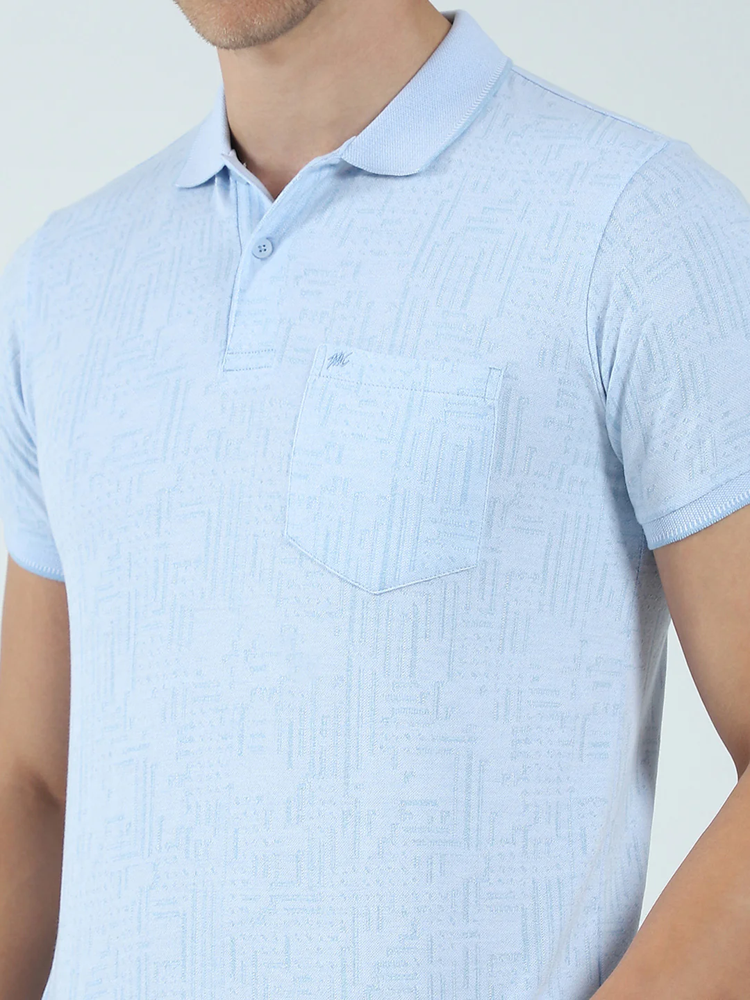 Men Blue Self Design Collar Half Sleeve T-Shirt - Image 7