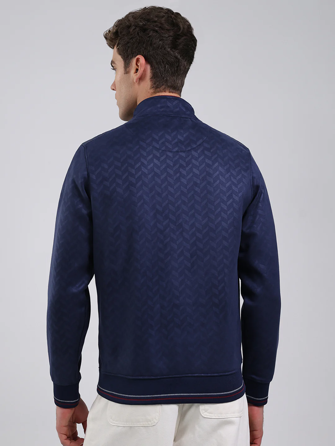 Men Blue Self Design Full Sleeve Sweatshirt with Jacket Vibe - Image 5