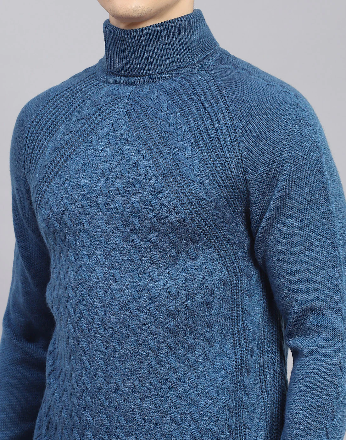 Men Blue Self Design H Neck Full Sleeve Sweater - Image 8