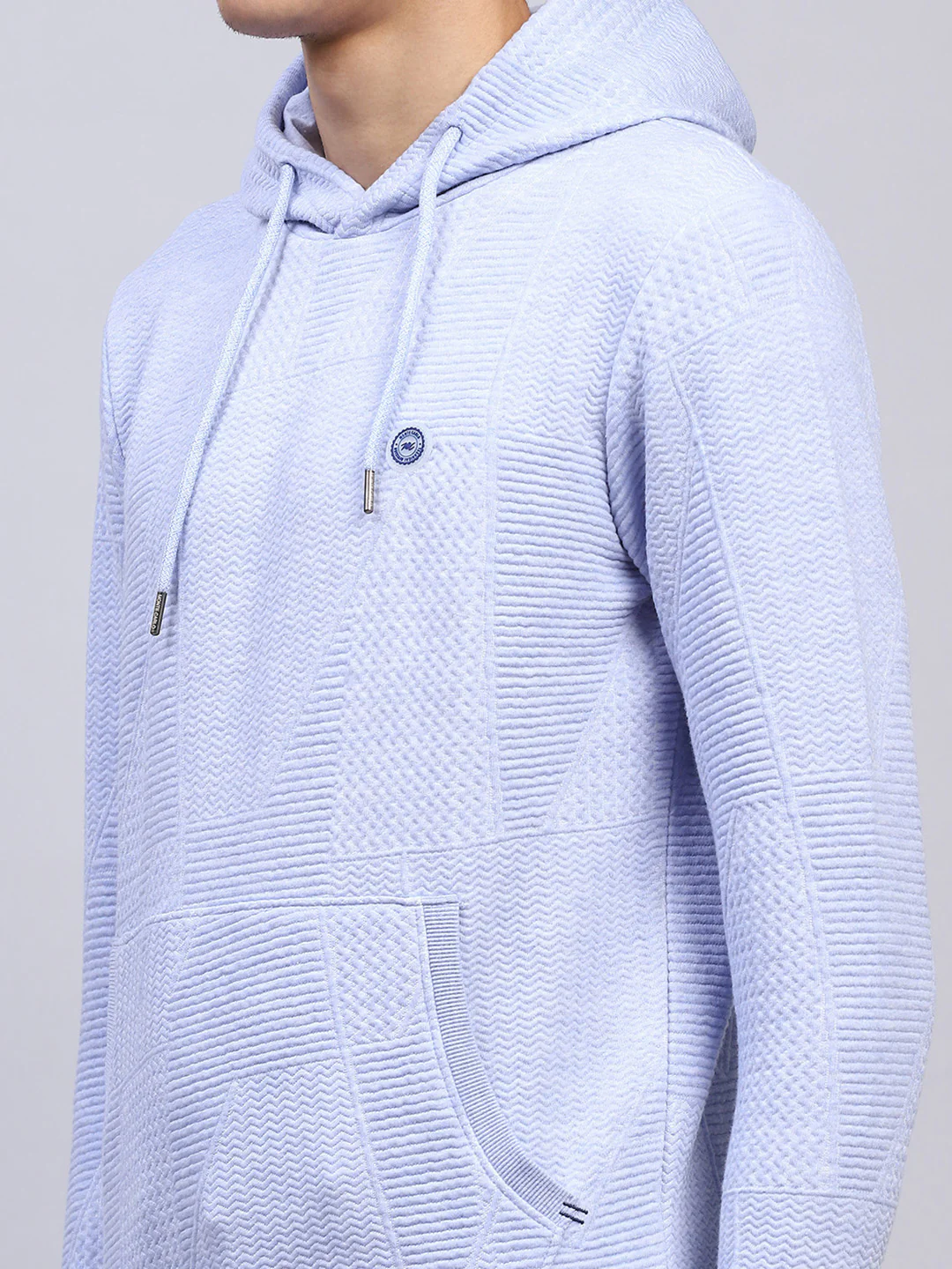 Men Blue Self Design Hooded Full Sleeve Sweatshirt - Image 6