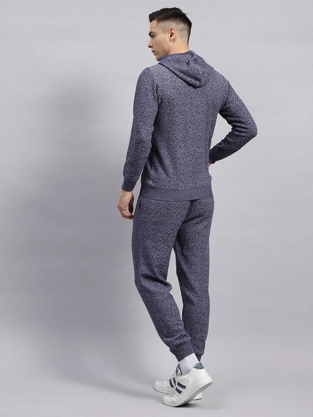 Men Blue Self Design Hooded Full Sleeve Winter Tracksuit - Image 5