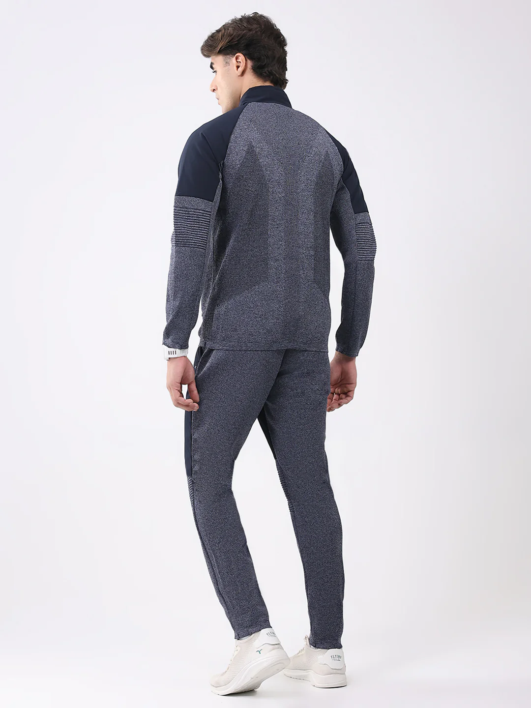 Men Blue Self Design Mock Neck Full Sleeve Cords Set - Image 5
