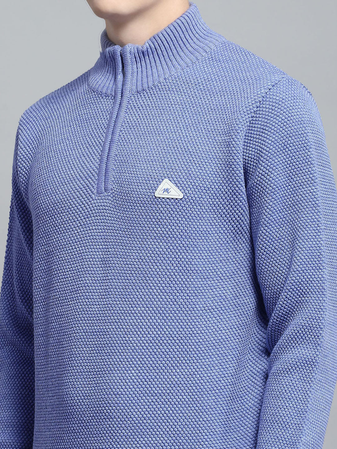 Men Blue Self Design Mock Neck Full Sleeve Pullover - Image 6