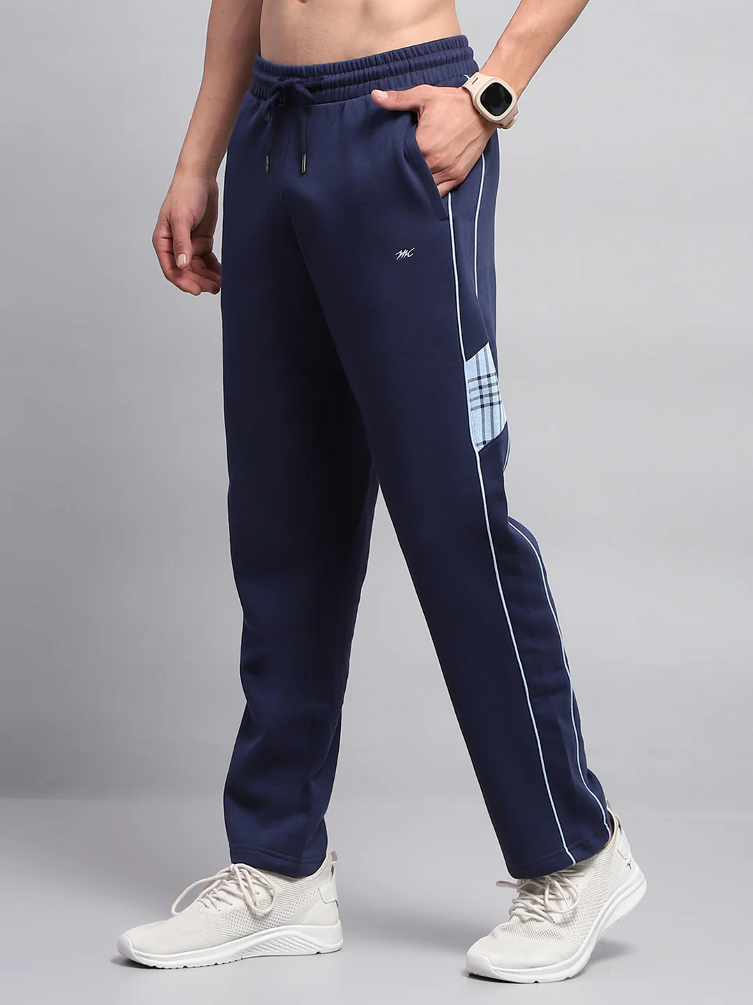 Men Blue Self Design Mock Neck Full Sleeve Winter Tracksuit - Image 8