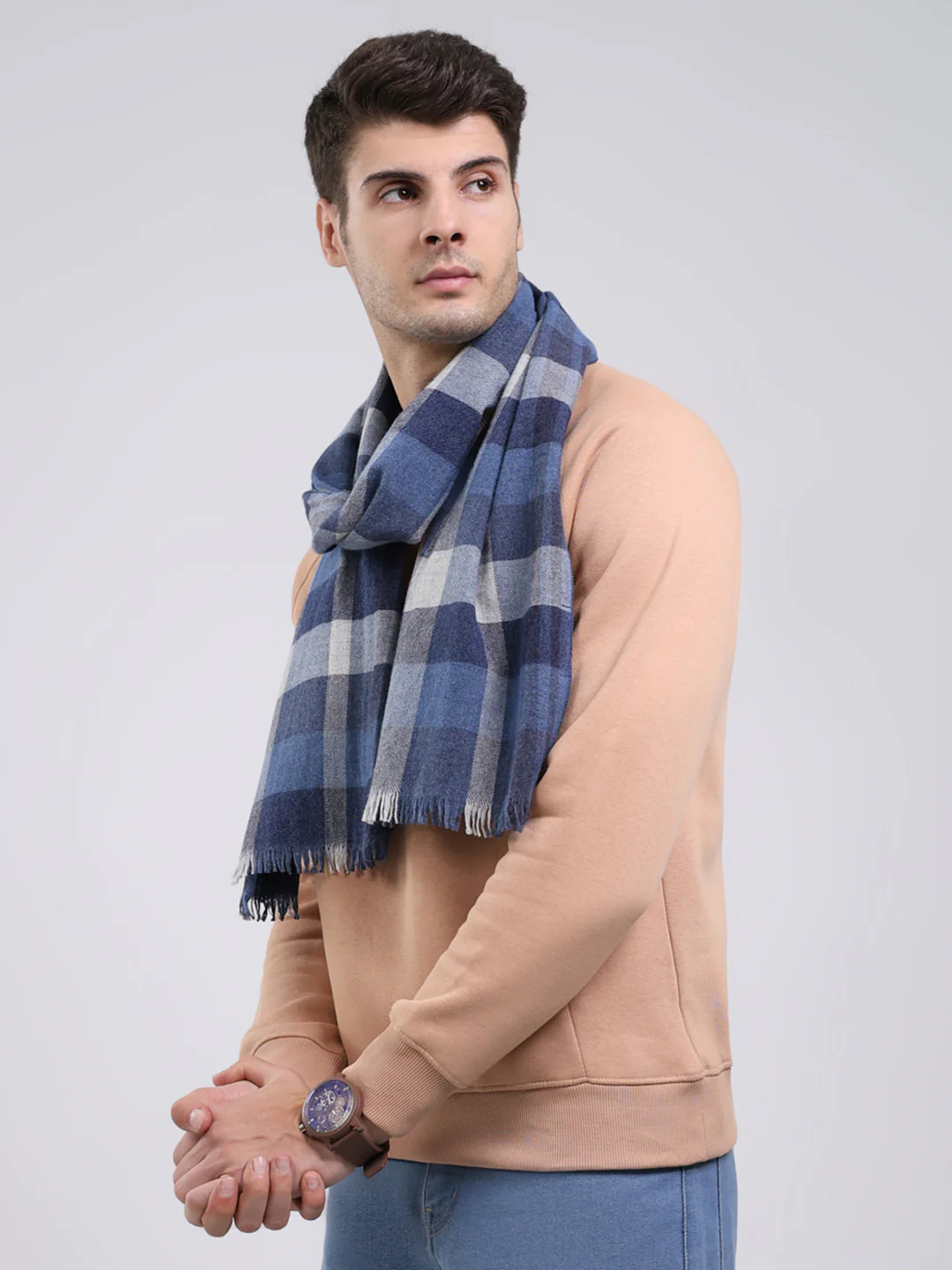 Men Blue Self Design Wool Blend Muffler - Image 3