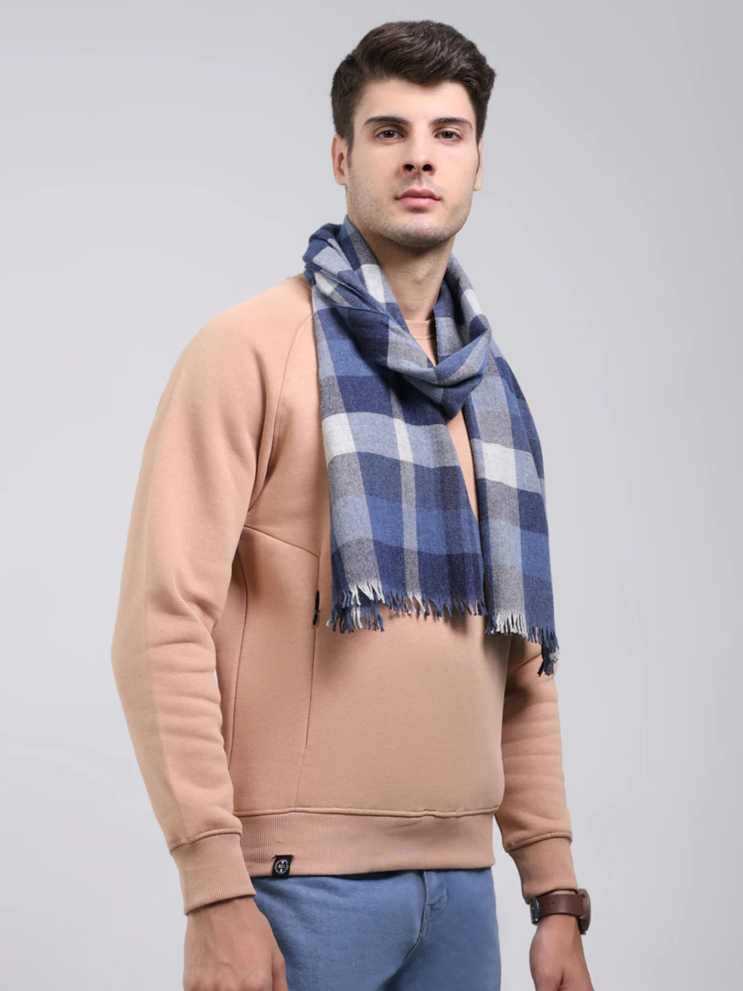 Men Blue Self Design Wool Blend Muffler - Image 4