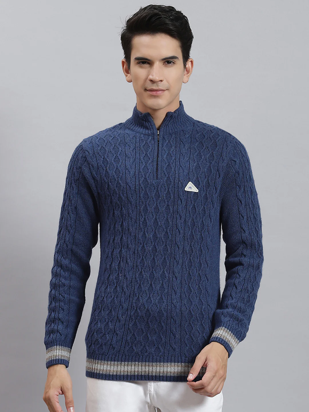 Men Blue Self Design H Neck Full Sleeve Sweaters/Pullovers - Image 2
