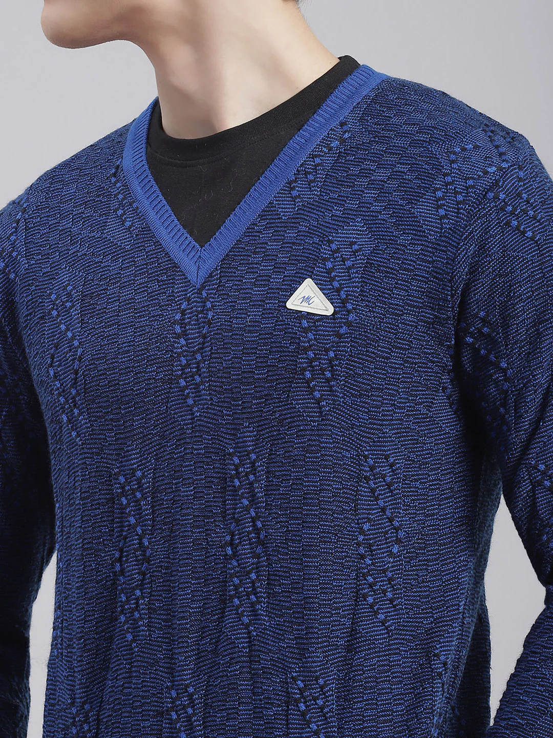 Men Blue Self Design V Neck Full Sleeve Sweaters/Pullovers - Image 6