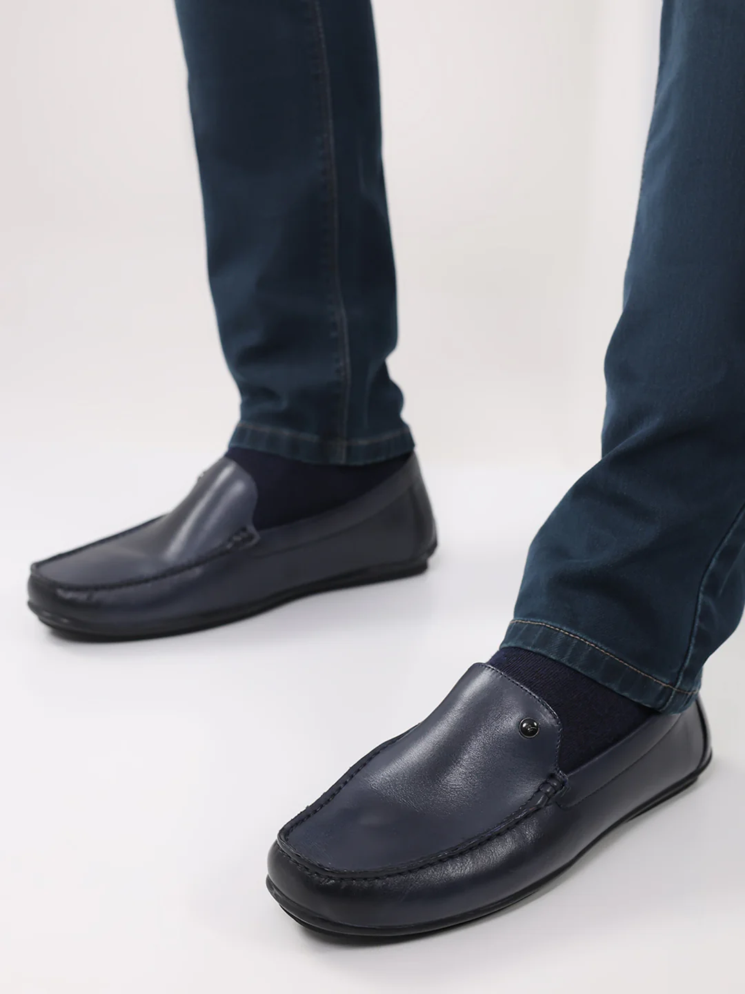 Men Dark Blue Slip on Genuine Leather Loafers - Image 11