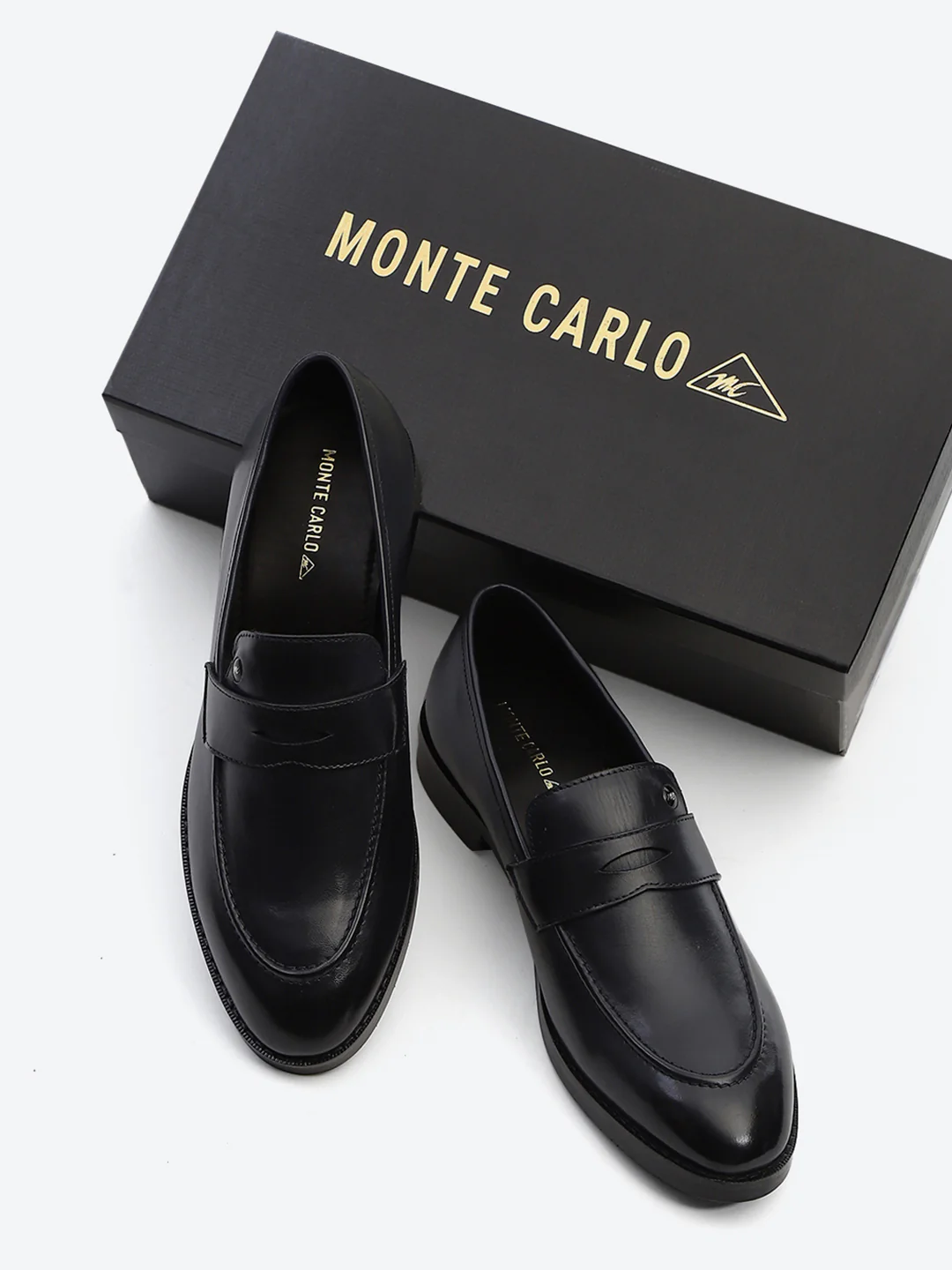 Men Dark Blue Slip on Leather Loafers - Image 2