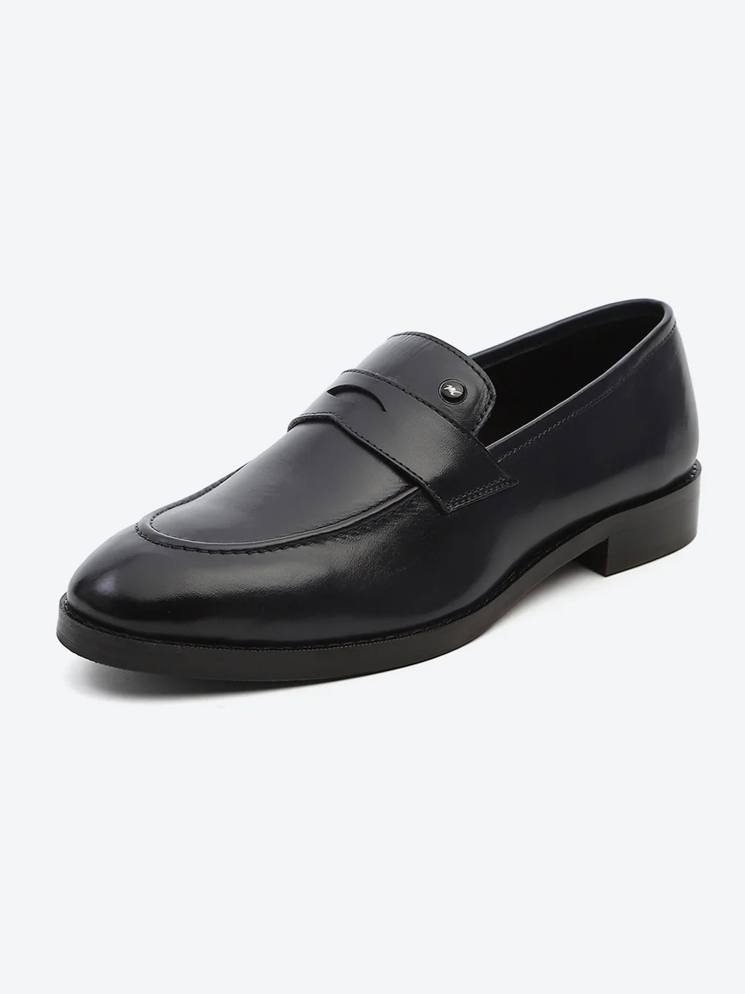 Men Dark Blue Slip on Leather Loafers - Image 3