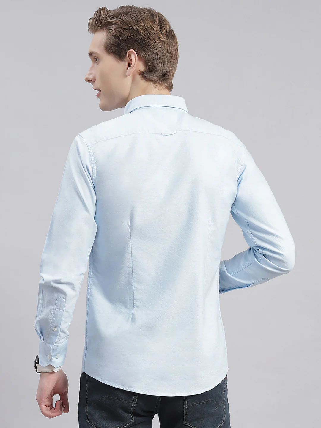Men Blue Solid Button Down Full Sleeve Shirts - Image 5