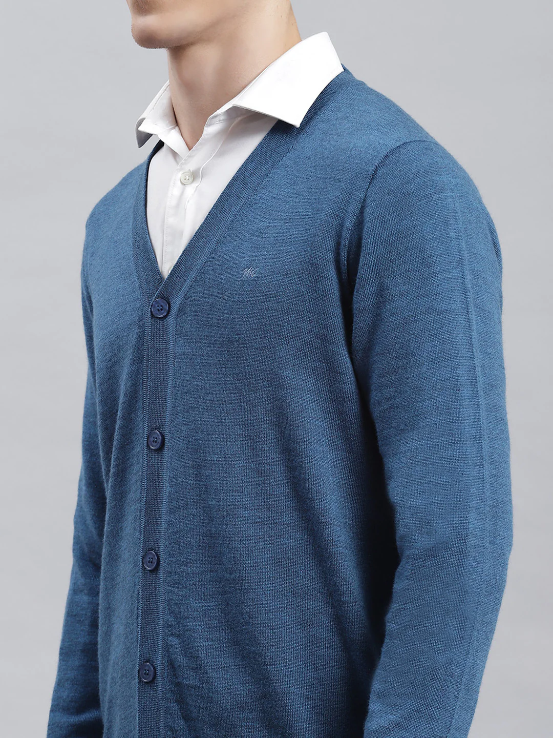 Men Blue Solid Cardigan - Image 5