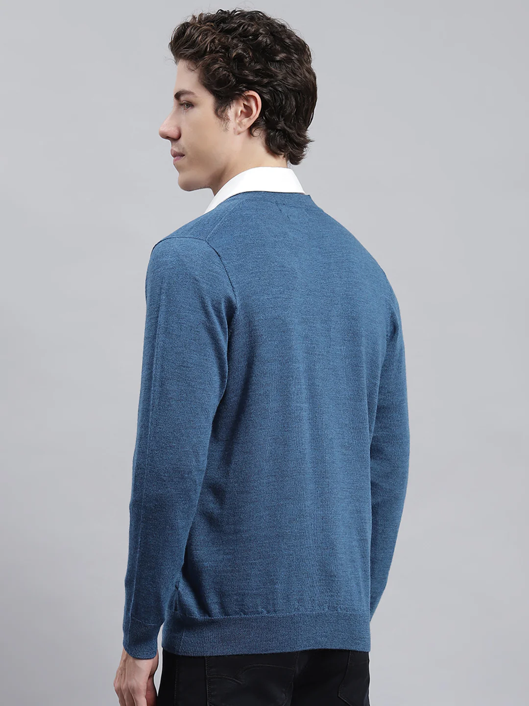 Men Blue Solid Cardigan - Image 6