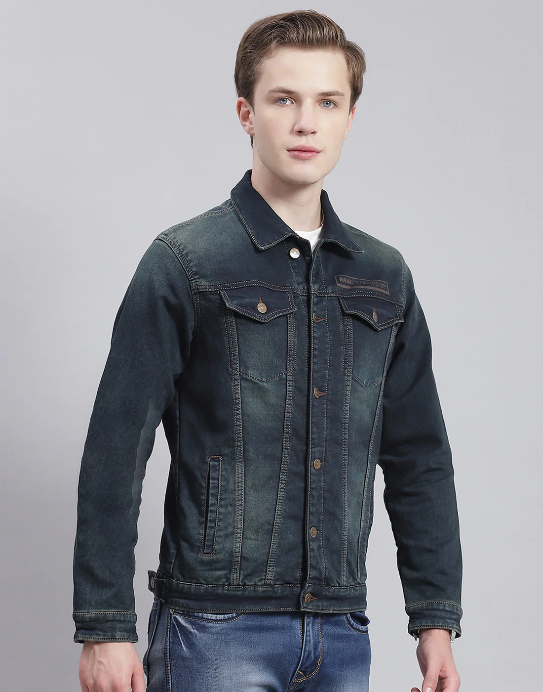 Men Blue Solid Collar Full Sleeve Jacket - Image 4