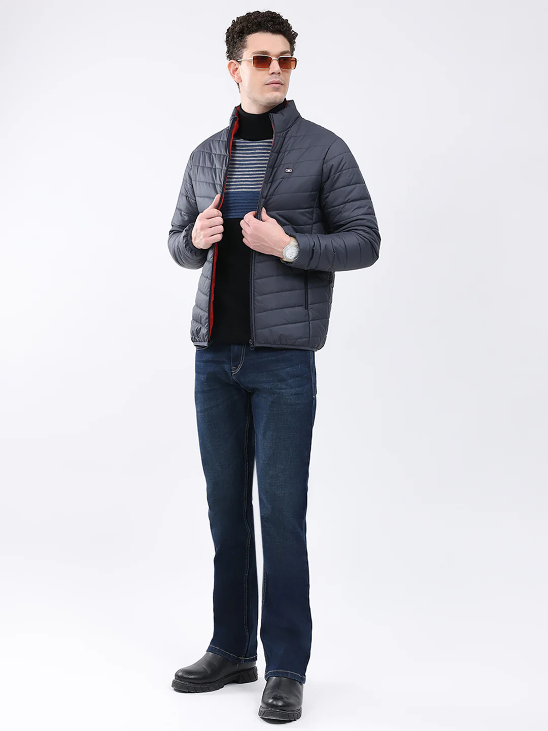 Men Blue Solid Collar Full Sleeve Jacket - Image 2