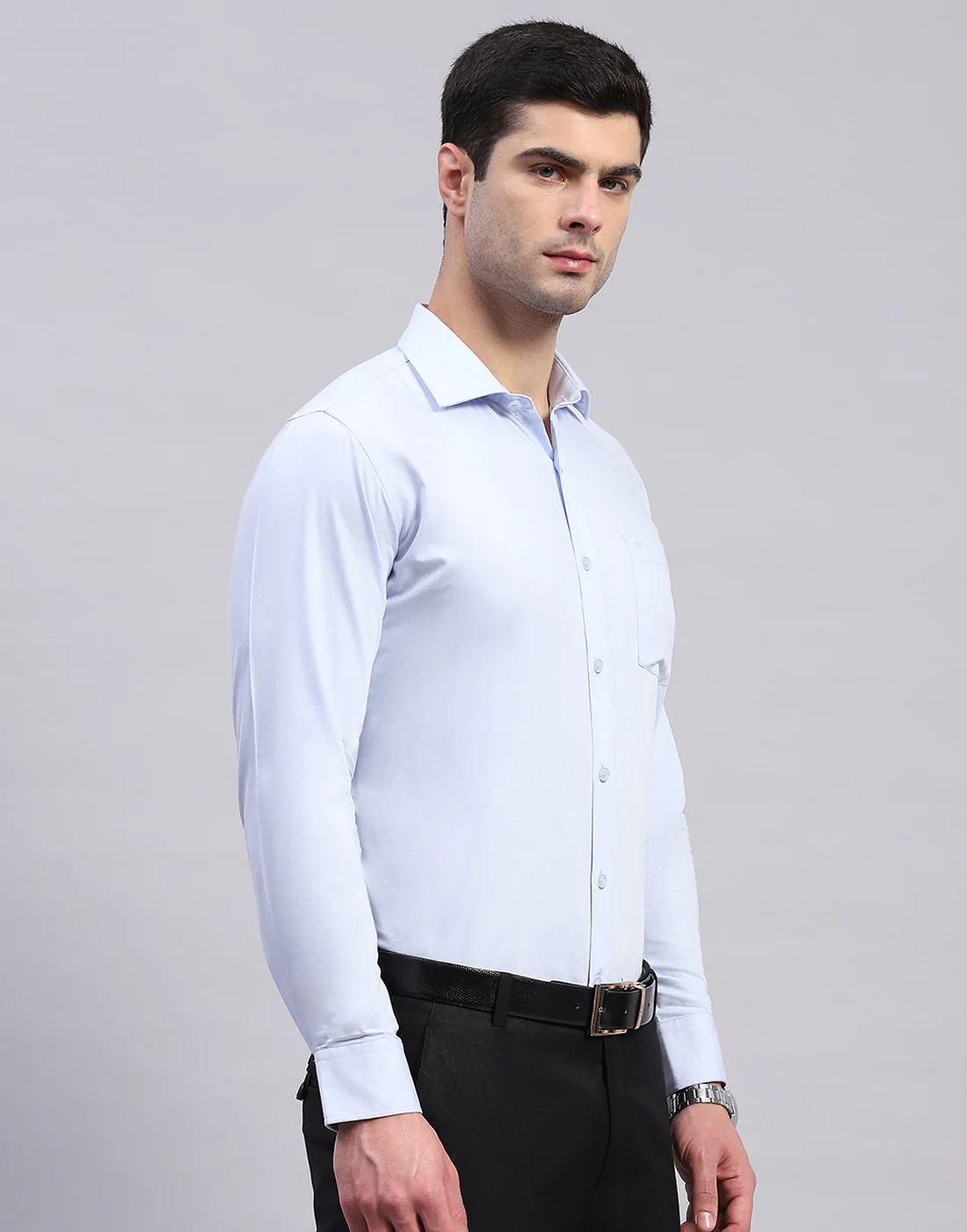 Men Blue Solid Collar Full Sleeve Shirt - Image 4