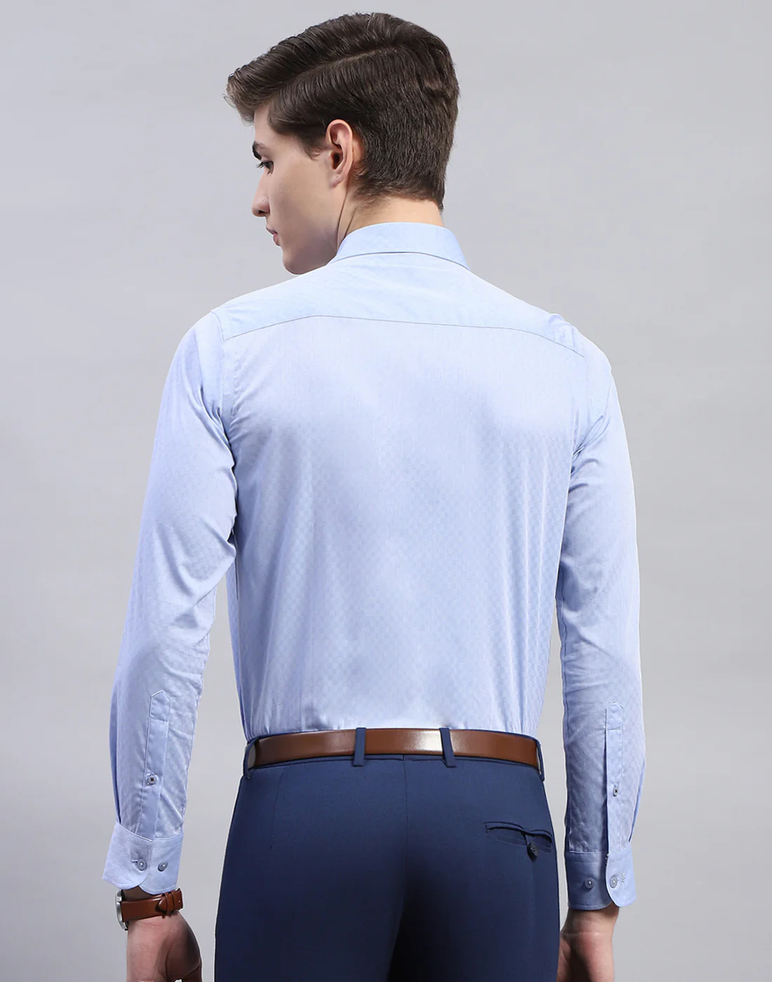 Men Blue Solid Collar Full Sleeve Shirt - Image 5