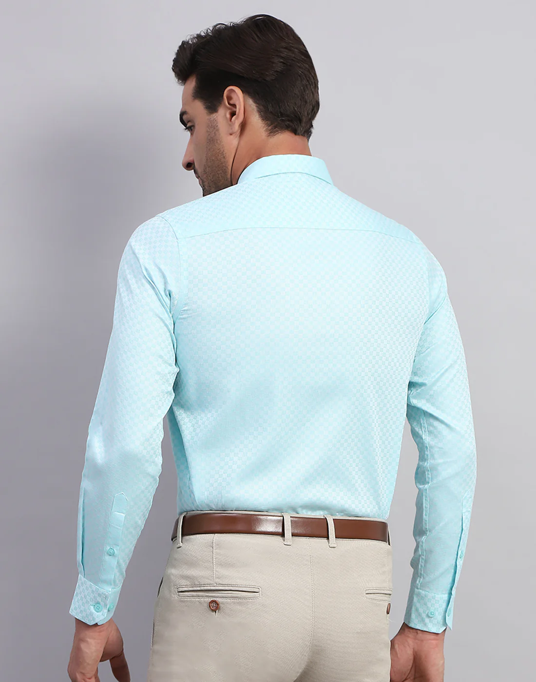 Men Blue Solid Collar Full Sleeve Shirt - Image 5