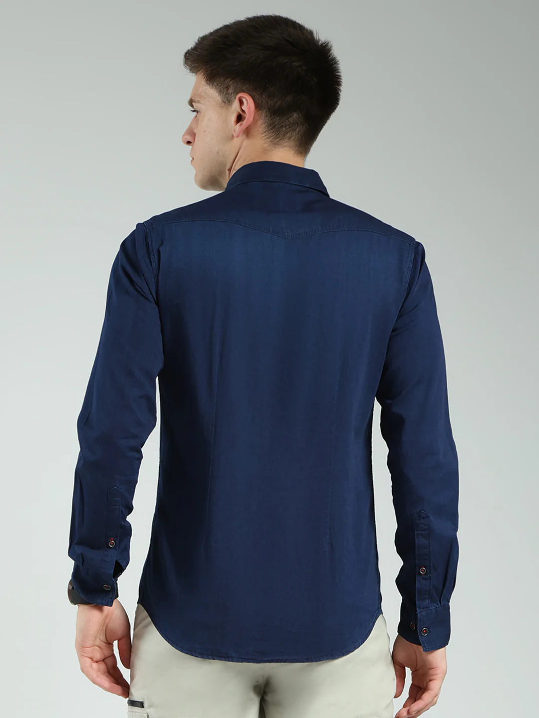 Men Blue Solid Collar Full Sleeve Shirt - Image 5