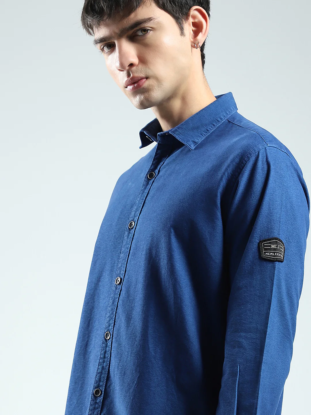 Men Blue Solid Collar Full Sleeve Shirt - Image 7