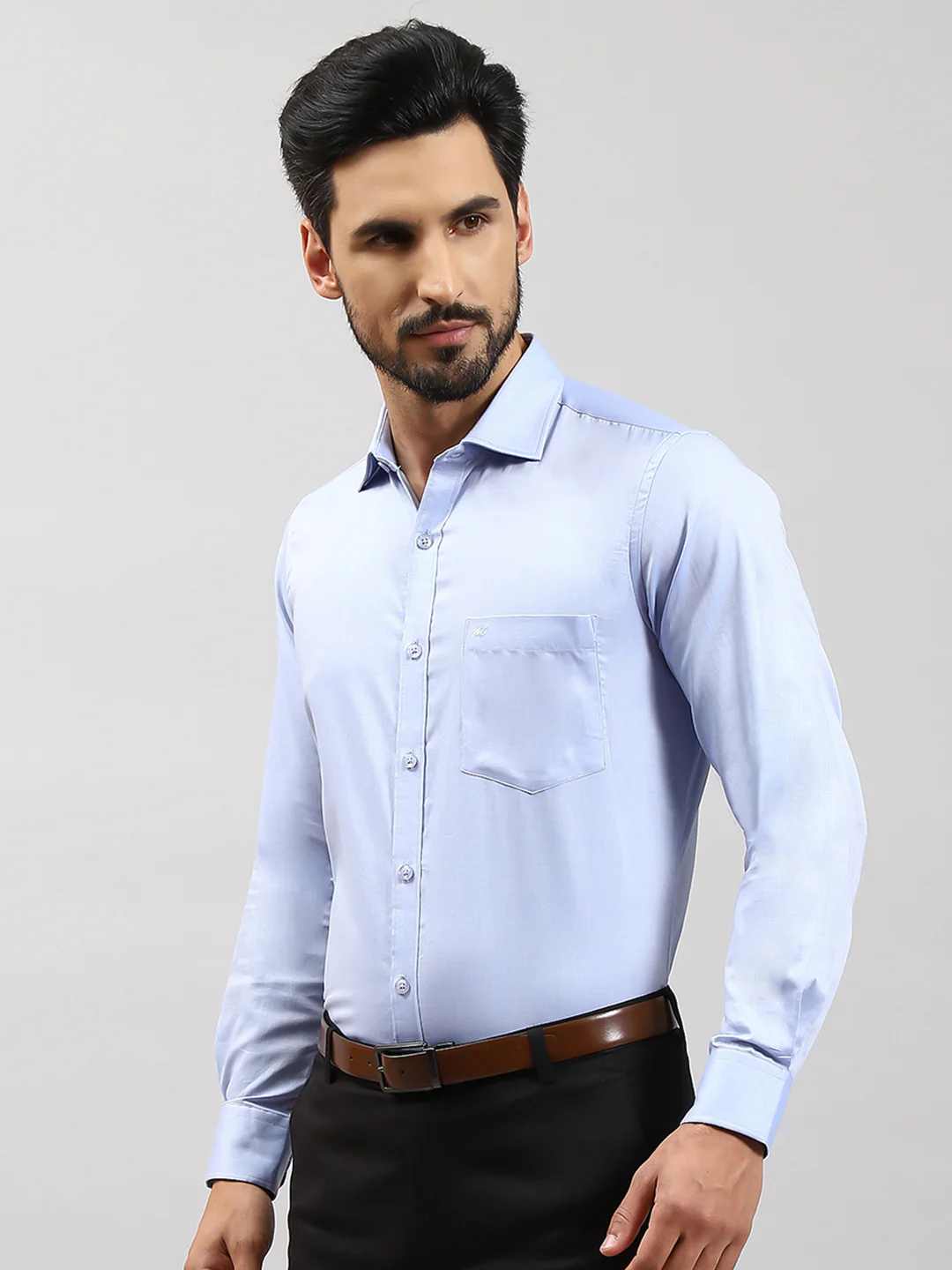 Men Blue Solid Collar Full Sleeve Shirts - Image 3