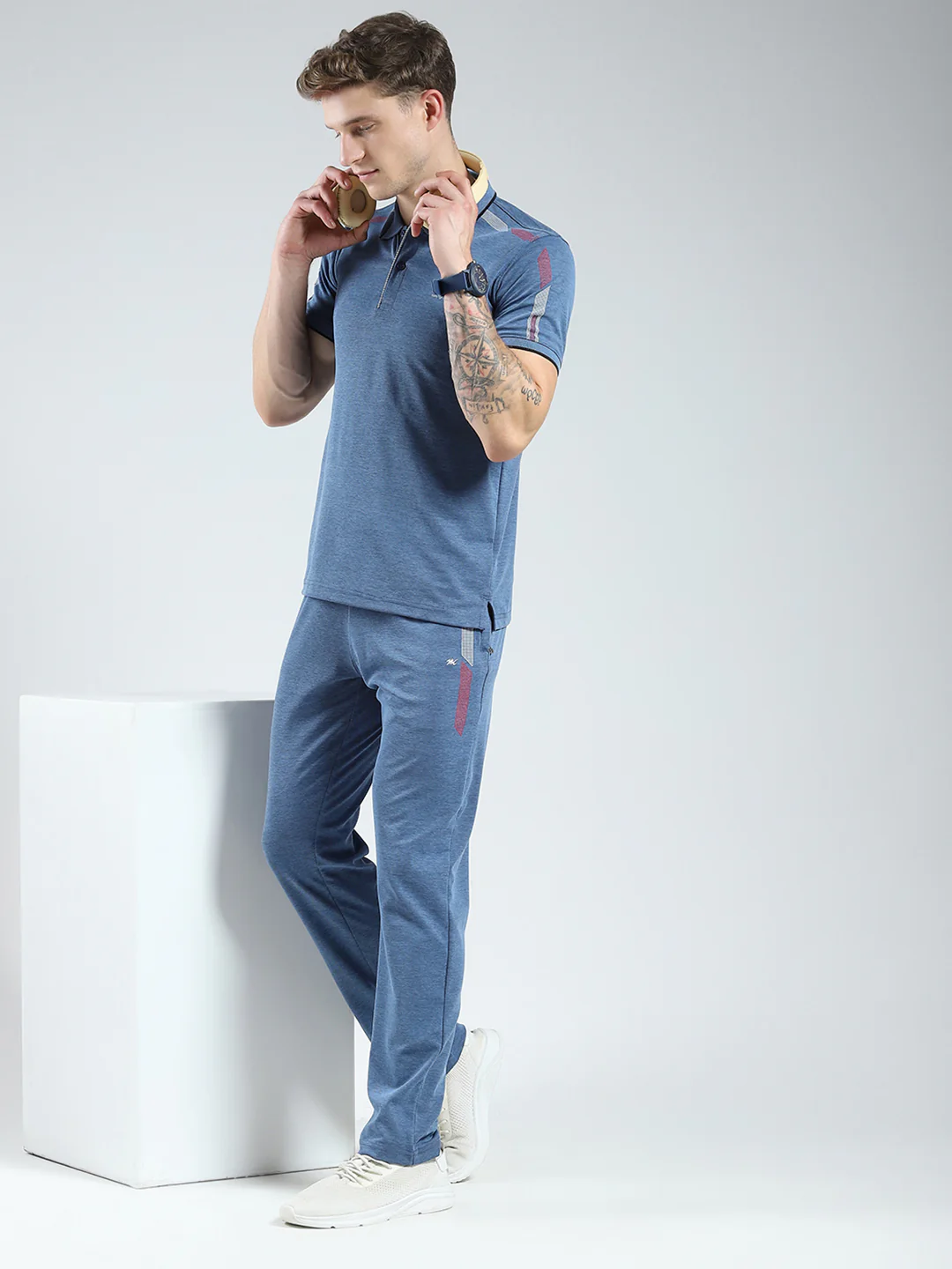 Men Blue Solid Collar Half Sleeve Lower Set - Image 2