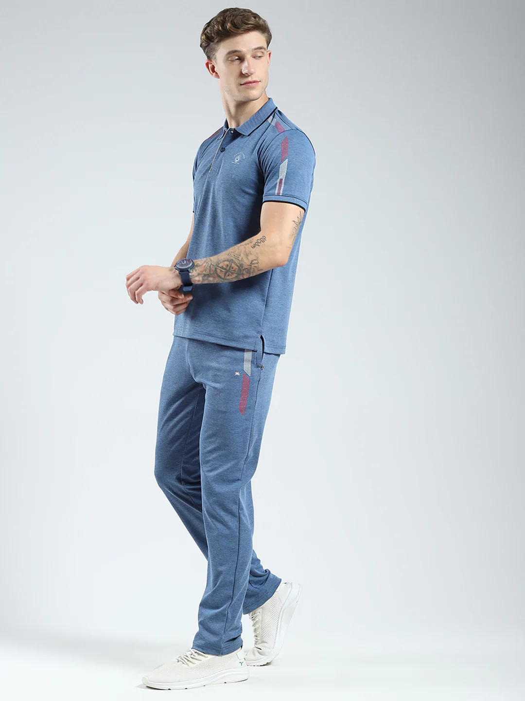 Men Blue Solid Collar Half Sleeve Lower Set - Image 3