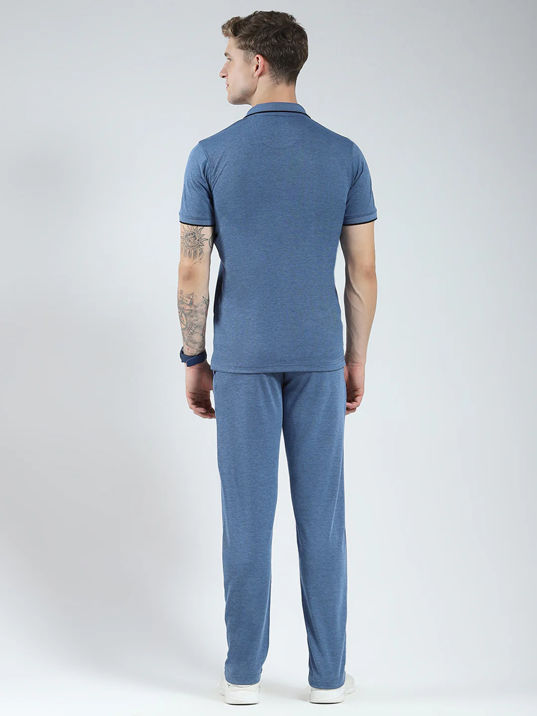 Men Blue Solid Collar Half Sleeve Lower Set - Image 5