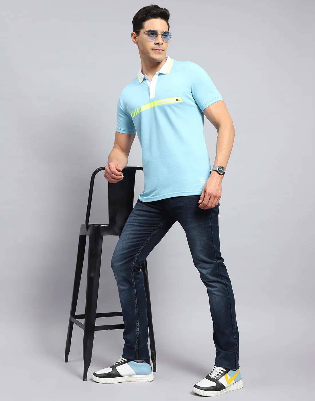 Rock.it Men Blue Solid Collar Half Sleeve T-Shirt - Image 2