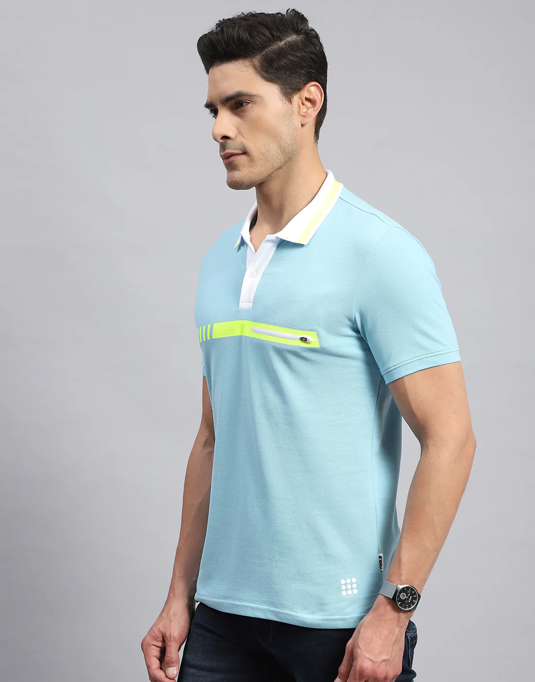 Rock.it Men Blue Solid Collar Half Sleeve T-Shirt - Image 3