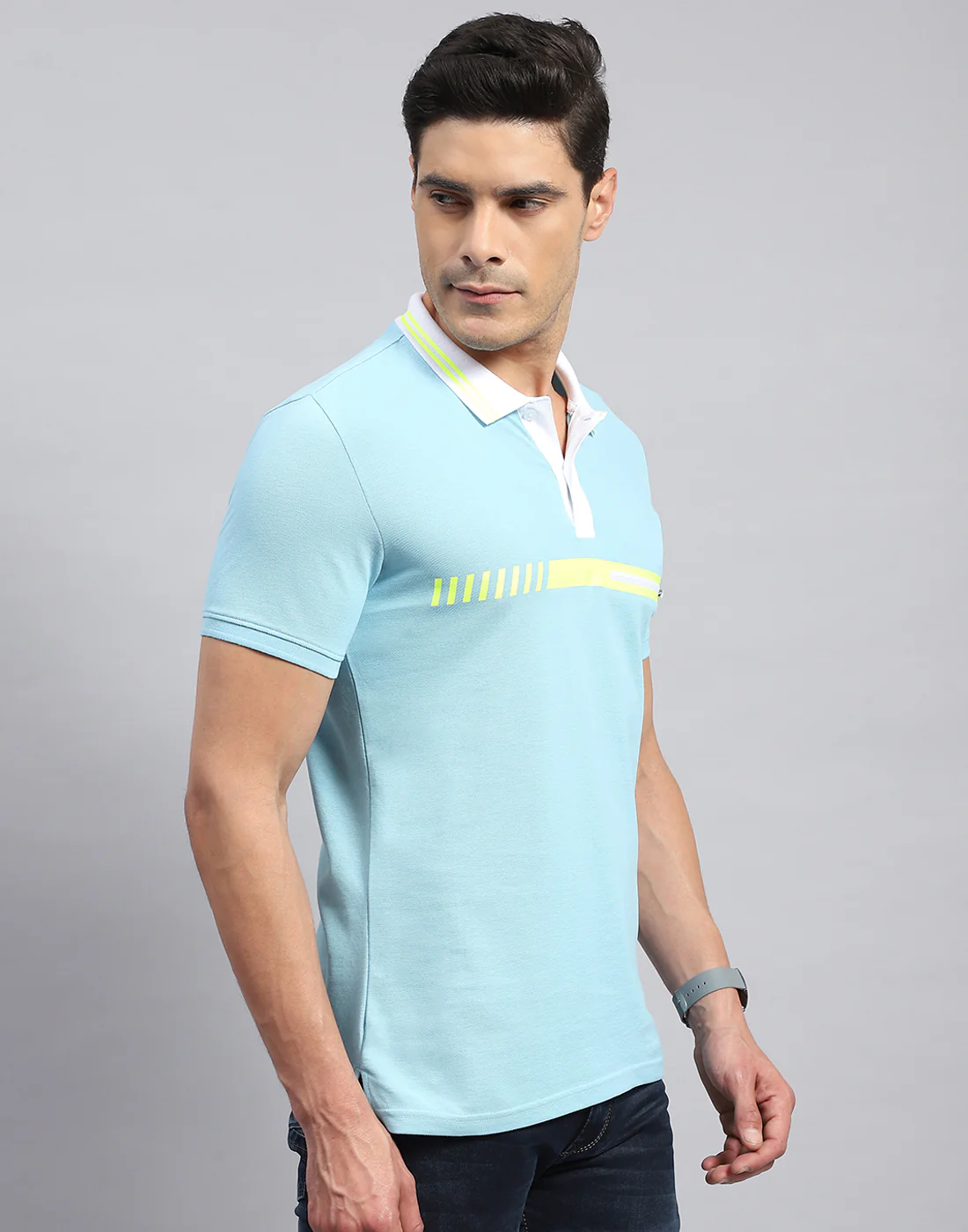 Rock.it Men Blue Solid Collar Half Sleeve T-Shirt - Image 4